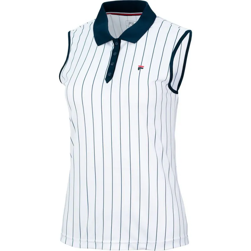 FILA PIA je ženska polo majica brez rokavov, posebej zasnovana za tenis. Izdelana je iz 100% poliestra, kar zagotavlja lahkotnost in zračnost med igro.
